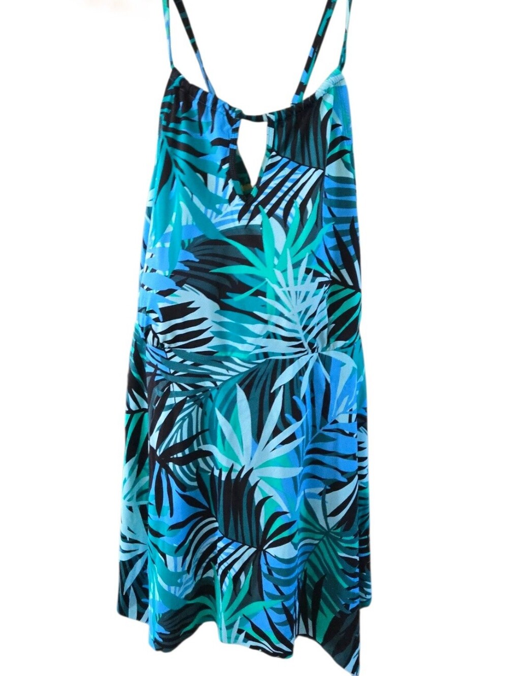 Catherines Plus Size Tropical Blue & Teal Palm Print Tankini Top. Size 30W. NWT.